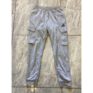 Adidas Pants Mens Medium Gray Cargo Joggers Sweatpants Fleece Logo Pockets Cuffs